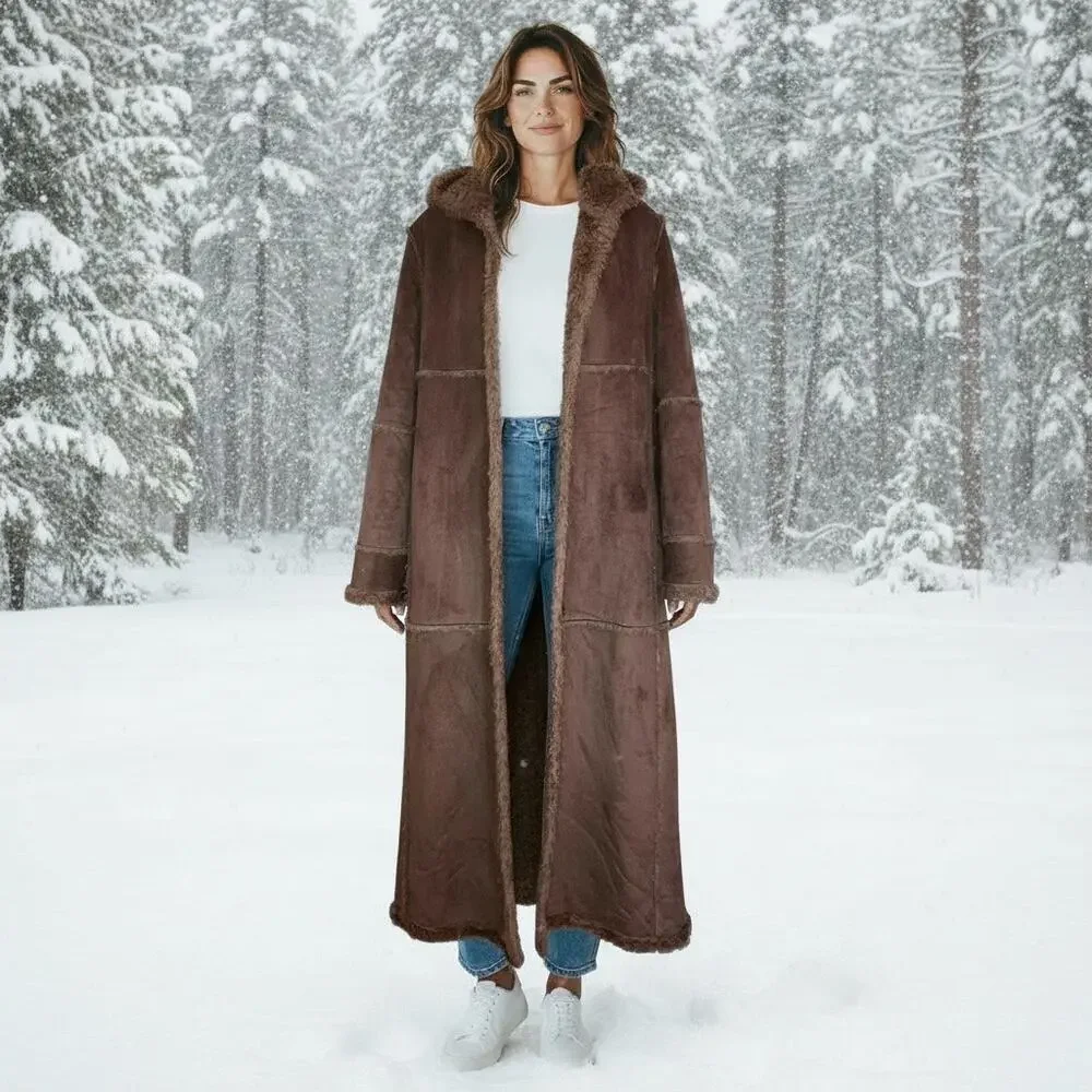 Vintage Y2K Gallery Tan Suede Sherpa Penny Lane Trench Coat-size Small - Picture 15 of 15